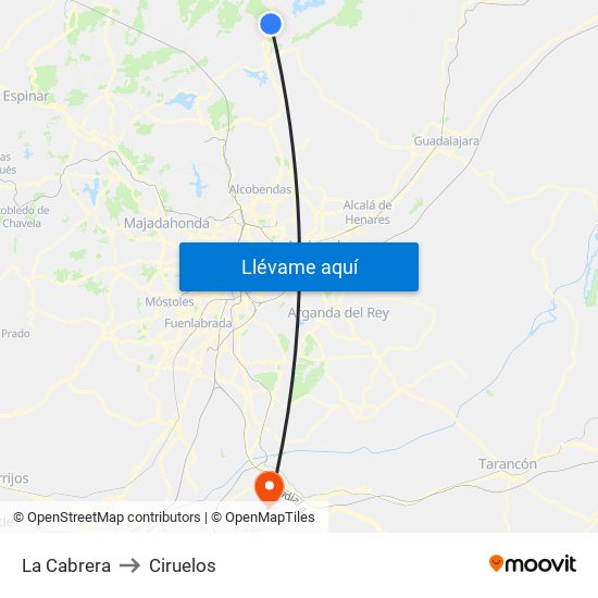 La Cabrera to Ciruelos map