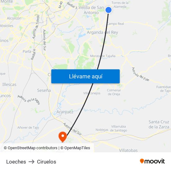 Loeches to Ciruelos map