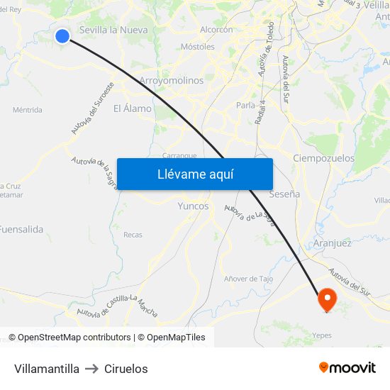 Villamantilla to Ciruelos map