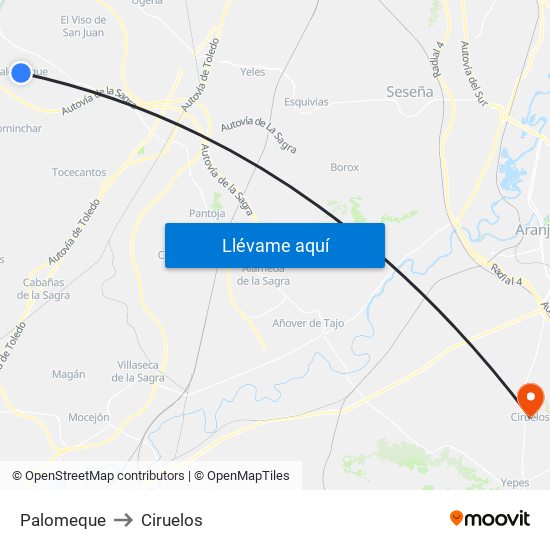 Palomeque to Ciruelos map