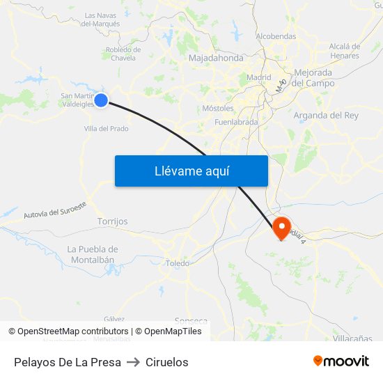 Pelayos De La Presa to Ciruelos map