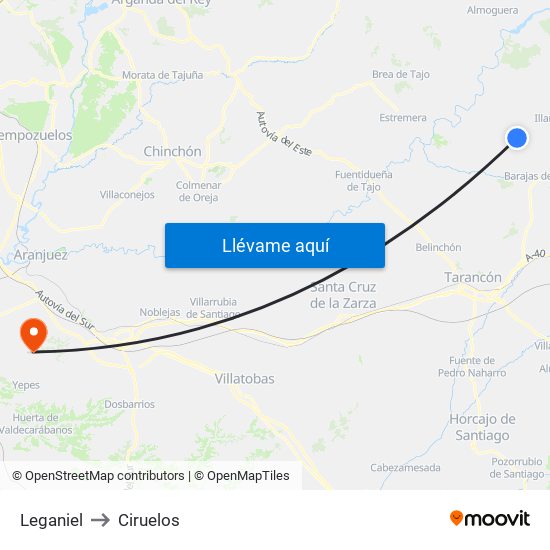 Leganiel to Ciruelos map