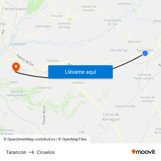 Tarancón to Ciruelos map