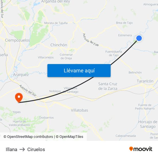 Illana to Ciruelos map