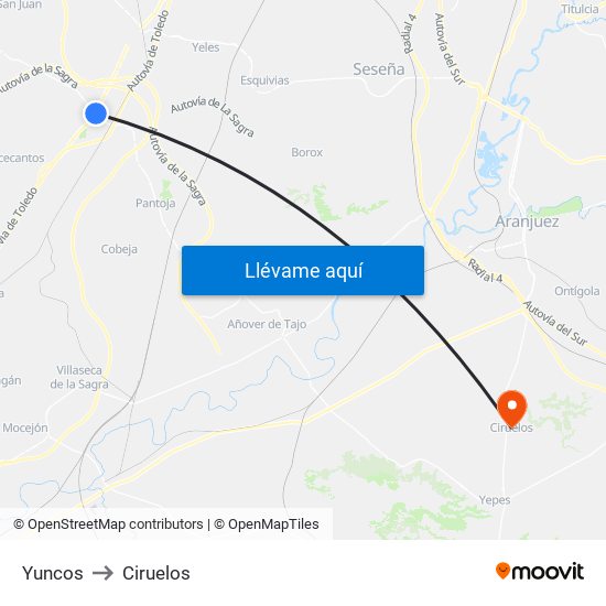 Yuncos to Ciruelos map