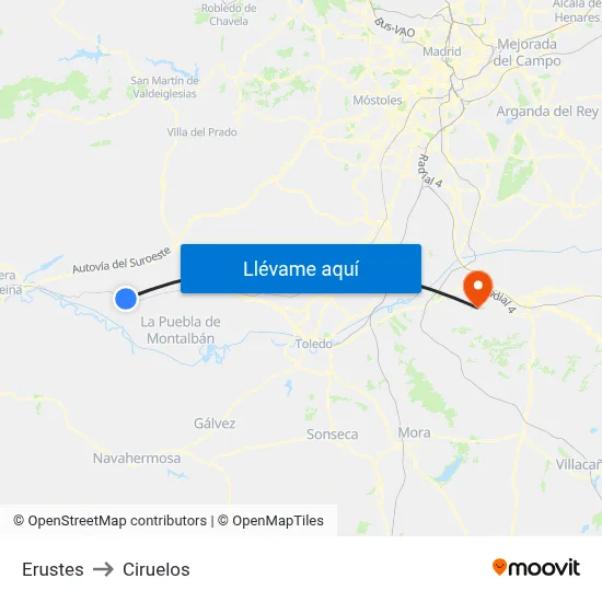Erustes to Ciruelos map