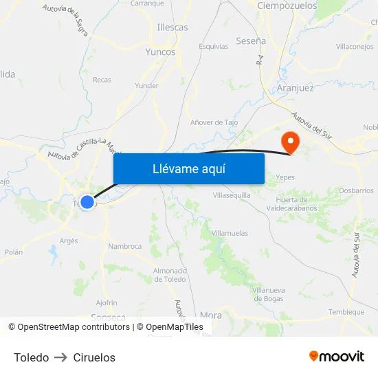 Toledo to Ciruelos map