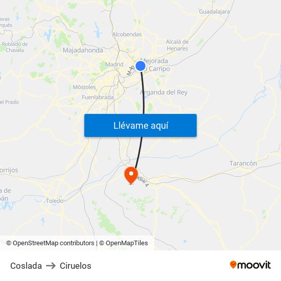 Coslada to Ciruelos map