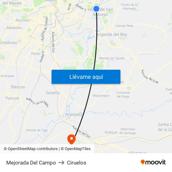 Mejorada Del Campo to Ciruelos map