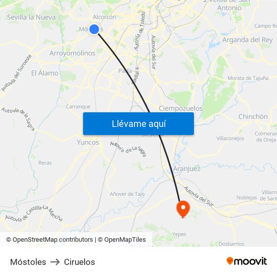 Móstoles to Ciruelos map