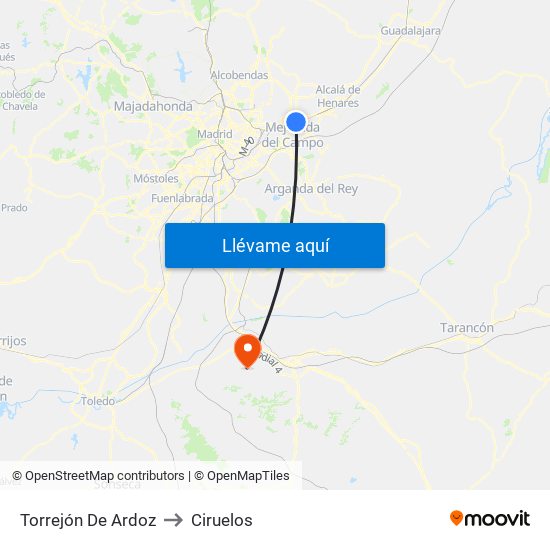 Torrejón De Ardoz to Ciruelos map