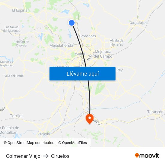 Colmenar Viejo to Ciruelos map