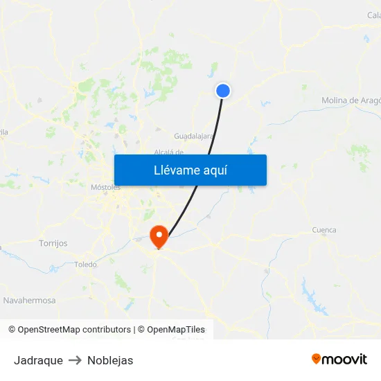 Jadraque to Noblejas map