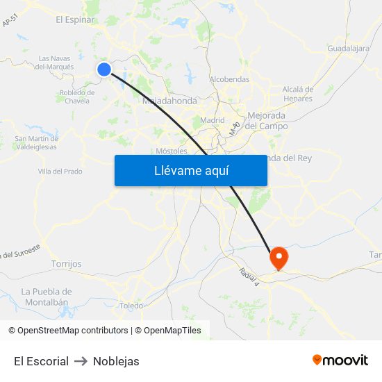 El Escorial to Noblejas map