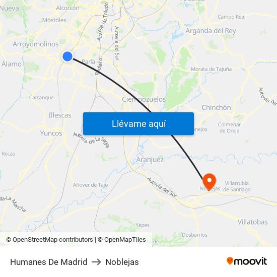 Humanes De Madrid to Noblejas map