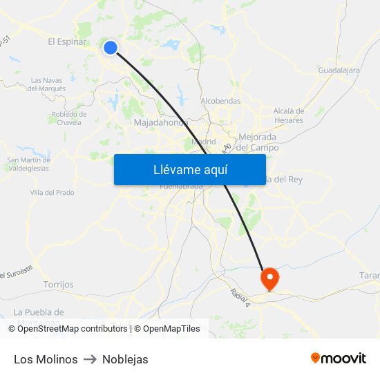 Los Molinos to Noblejas map