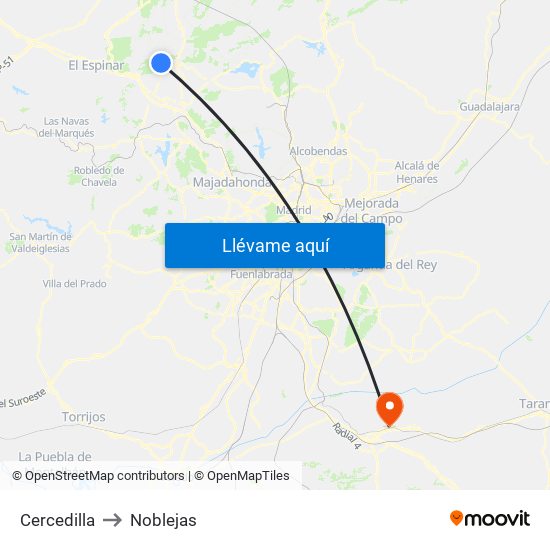 Cercedilla to Noblejas map