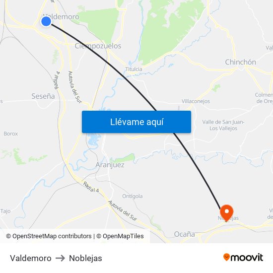 Valdemoro to Noblejas map