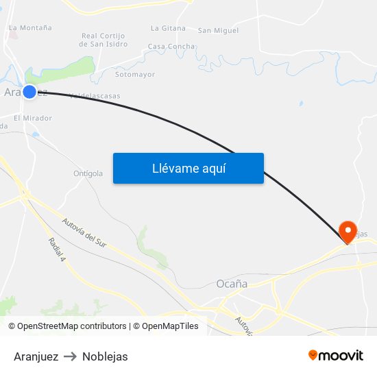 Aranjuez to Noblejas map