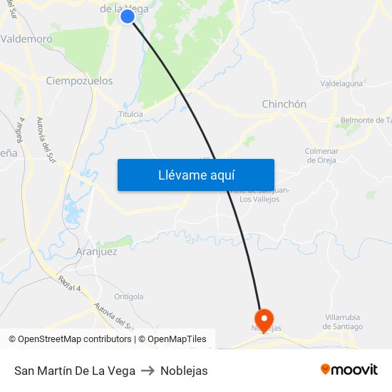 San Martín De La Vega to Noblejas map