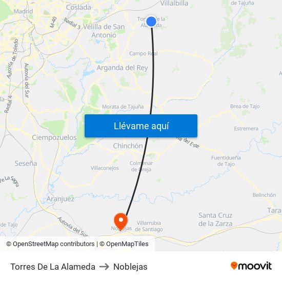 Torres De La Alameda to Noblejas map