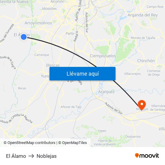 El Álamo to Noblejas map