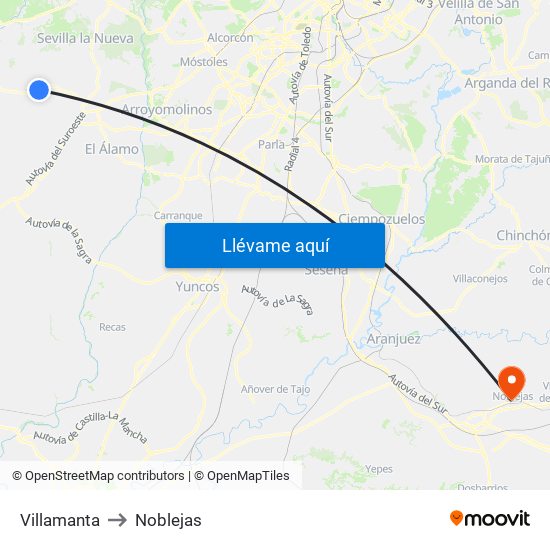 Villamanta to Noblejas map