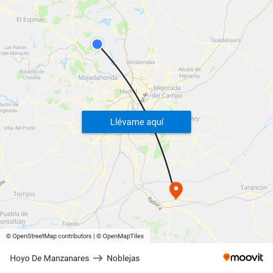 Hoyo De Manzanares to Noblejas map