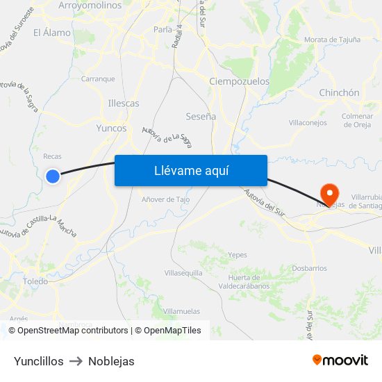 Yunclillos to Noblejas map