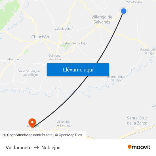 Valdaracete to Noblejas map