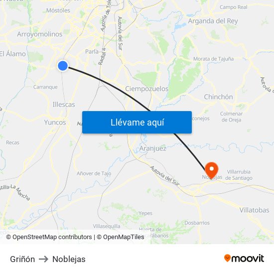 Griñón to Noblejas map