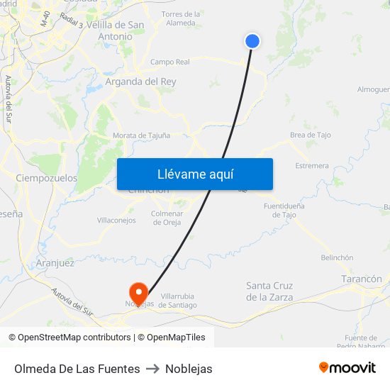 Olmeda De Las Fuentes to Noblejas map