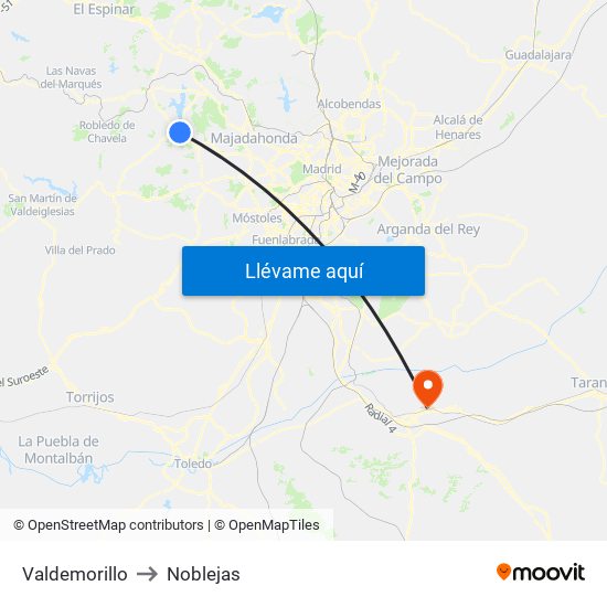 Valdemorillo to Noblejas map