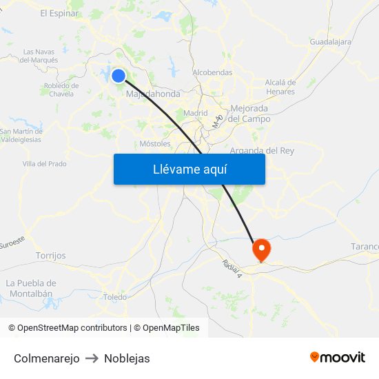 Colmenarejo to Noblejas map