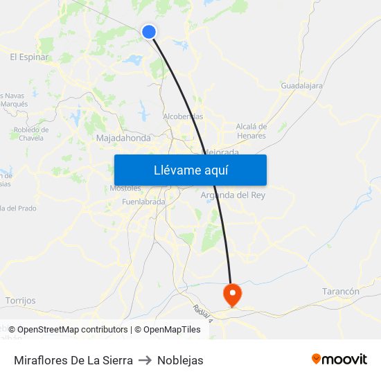 Miraflores De La Sierra to Noblejas map