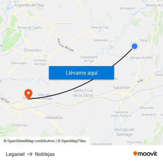Leganiel to Noblejas map