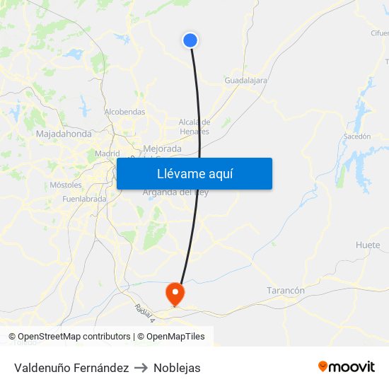 Valdenuño Fernández to Noblejas map