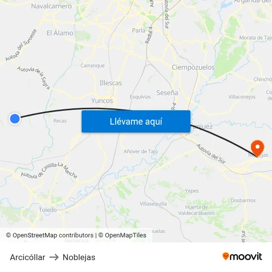 Arcicóllar to Noblejas map