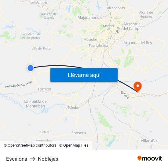 Escalona to Noblejas map