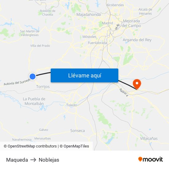 Maqueda to Noblejas map