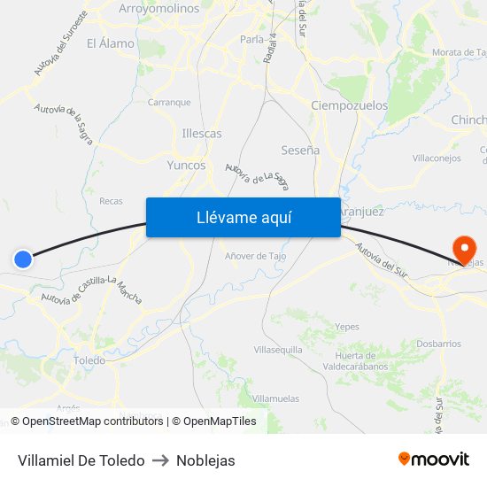 Villamiel De Toledo to Noblejas map