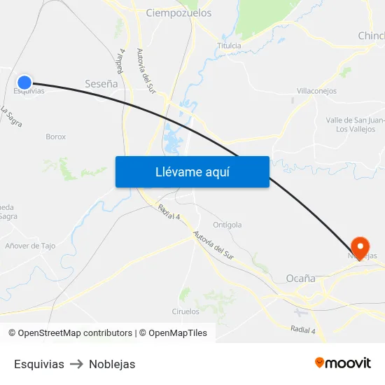 Esquivias to Noblejas map