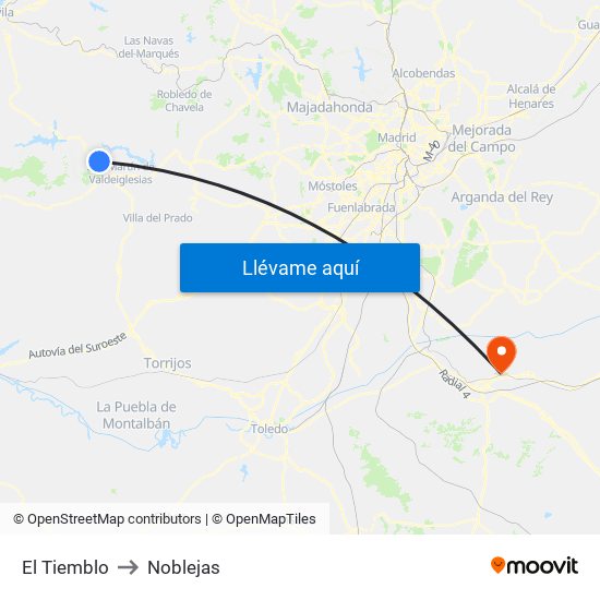 El Tiemblo to Noblejas map