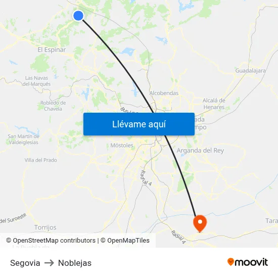 Segovia to Noblejas map