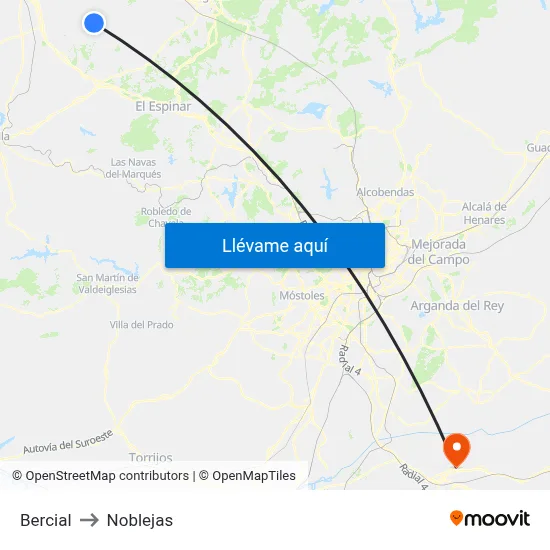 Bercial to Noblejas map