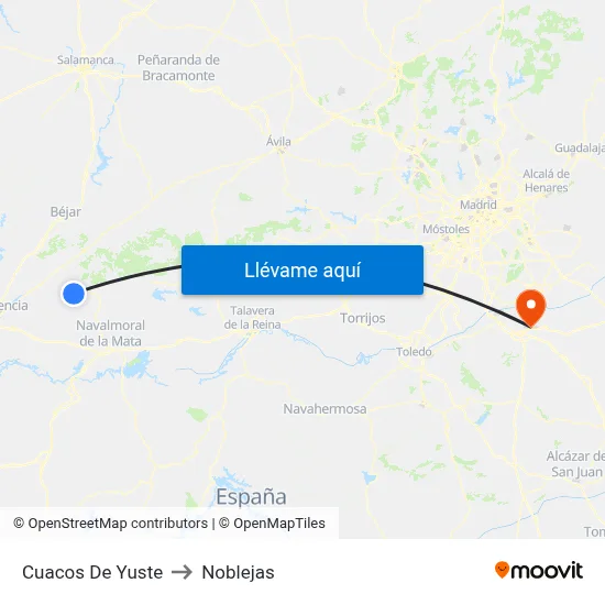 Cuacos De Yuste to Noblejas map