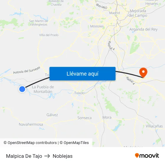 Malpica De Tajo to Noblejas map