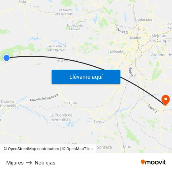 Mijares to Noblejas map