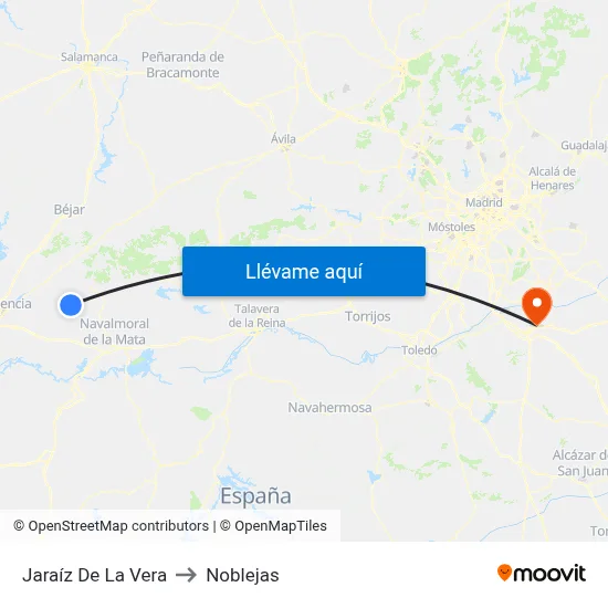 Jaraíz De La Vera to Noblejas map