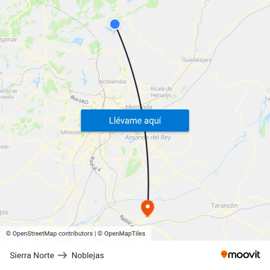 Sierra Norte to Noblejas map